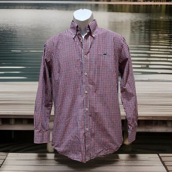 MEN HOMESTEAD COLLECTION PROPERLY TIED LONG SLEEVE BUTTON UP RED BLUE GINGHAM XS - Picture 1 of 9